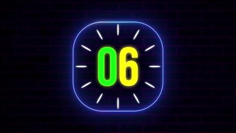 Neon Countdown Timer from 10 with Colorful Glow on Brick Wall Background Stock Footage 330789383