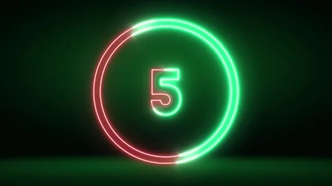 Neon countdown timer 10 second animation on dark green background Video stock 281802457