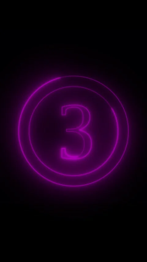 Neon countdown timer animation showing number three inside glowing purple c.. 動画素材 332880143
