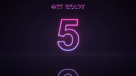 Neon countdown timer with get ready text, glowing pink Stock Footage 346680401