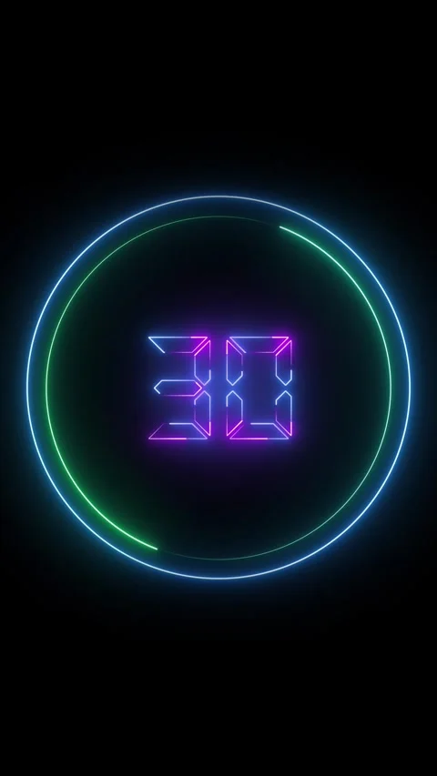 Neon Countdown Timer with Number 30 Inside Glowing Circle on Black Backgrou.. Stock Footage 337462673