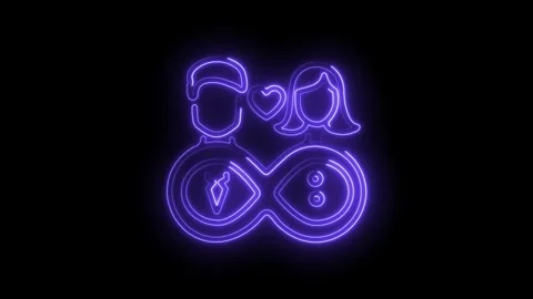 Neon couple in love with infinity symbol animation celebrating marriage and.. Stock Footage 345991817