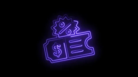 Neon coupon code design with dollar sign and percentage for discounts and sales Stock Footage 322958494