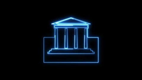 Neon courthouse building icon glowing blue light motion graphic. 库存影片 337081939