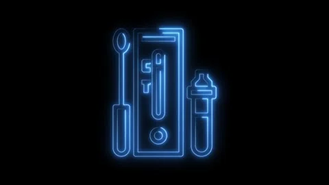 Neon covid antigen rapid test line illustration with swab and test tube Stock Footage 322971266