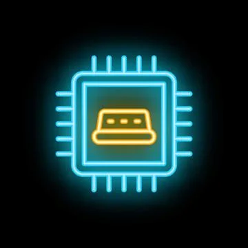 Neon cpu chip glowing on black background Stock-Illustration