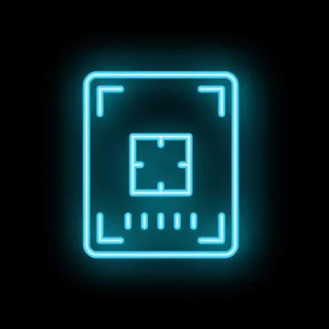Neon cpu chip icon glowing on dark background Stock Illustration