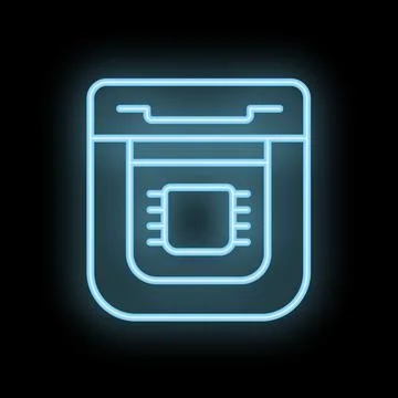 Neon cpu chip icon glowing on dark background 스톡 일러스트