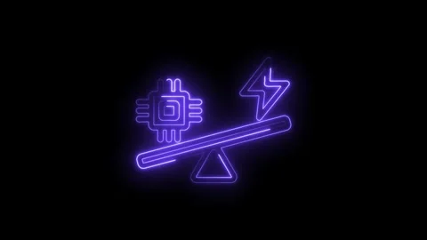 Neon cpu chip versus lightning bolt on balance scale technology concept digital Stock Footage 333952663