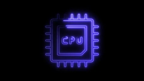 Neon cpu circuit board glows on black background technology and high tech theme Stock Footage 322966106