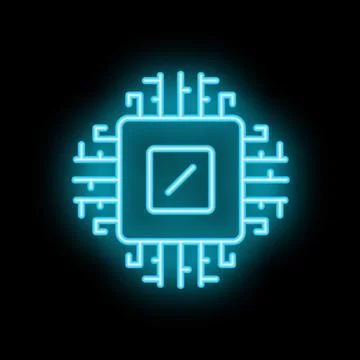Neon cpu glowing on black background representing microchip technology イラスト素材
