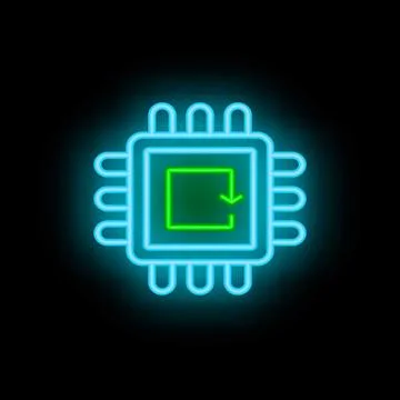 Neon cpu installing software update on black background Illustrazione stock