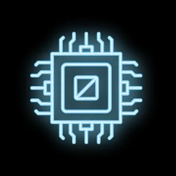 Neon cpu microchip glowing on black background 스톡 일러스트