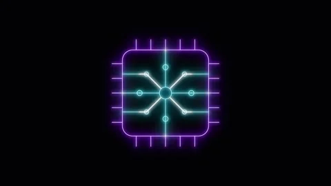 Neon cpu microchip processor animation glowing digital technology circuit b.. Stock Footage 344862029