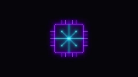 Neon cpu microchip processor animation, futuristic digital technology data .. Stock Footage 344862031