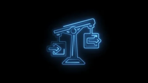 Neon crane lifting boxes with arrows indicating import export logistics and Stock Footage 333954282