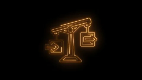 Neon crane lifting boxes with arrows indicating import export logistics and Stock Footage 333954297