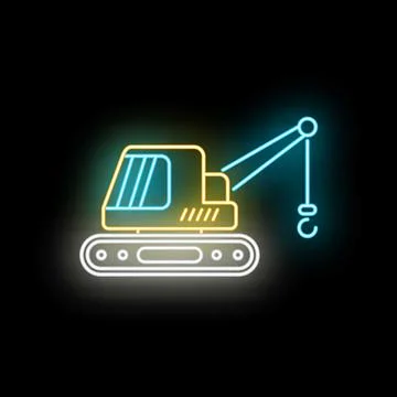Neon crawler crane construction equipment icon illustration Stock Illustration