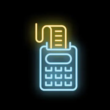 Neon credit card machine processing payment with receipt paper coming out Stock Illustration