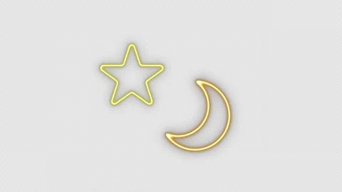 Neon Crescent Moon and Star Flickering Loop Animation for Halloween Night Видео 341782032