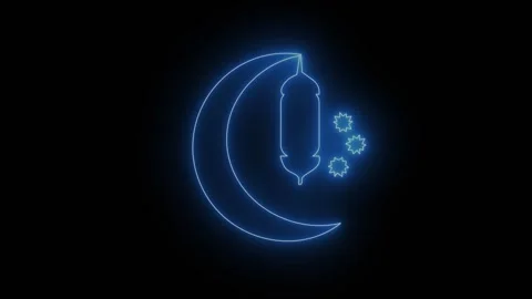 Neon crescent moon with lantern glowing Stock Footage 328386027