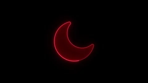 Neon crescent moon sign glowing with red light on dark background, dynamic .. Stock Footage 345549700