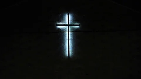 Neon cross at night time Stock Footage 72715686
