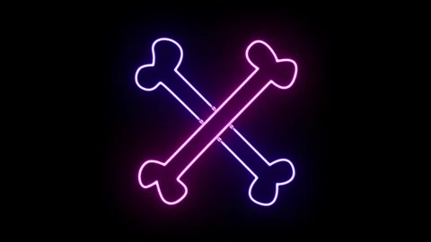 Neon Crossbones Glowing in the Dark. Stock Footage 318048801