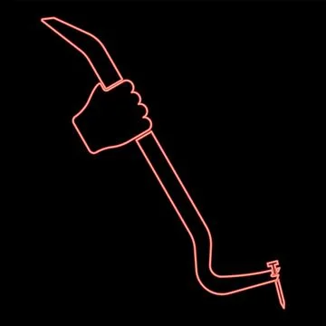 Neon crowbar tool in hand remove nail holder pulls red color vector illustr.. Stock Illustration