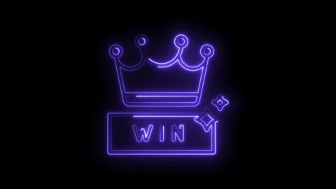 Neon crown and win text animated icon on black background for gambling content Video stock 330770706