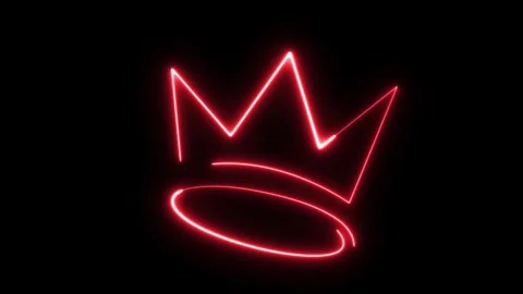 Neon crown animated glowing red royal king tiara outline loop on 4k black b.. Stock Footage 345505488