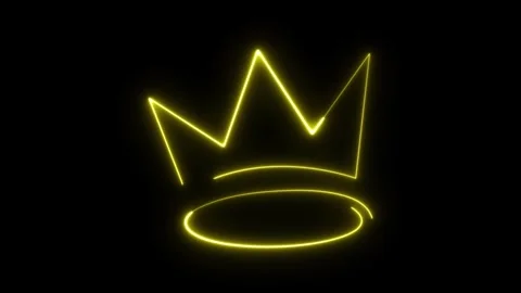 Neon crown animated glowing yellow royal king tiara outline loop on 4k blac.. Stock Footage 345505498