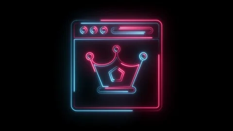 Neon crown on browser window animation glowing web design concept Stock Footage 322989680