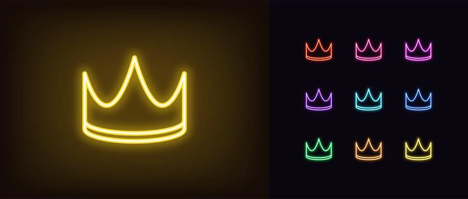 Neon crown icon. Glowing neon corona sign, outline crown pictogram Stock Illustration