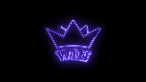 Neon crown with the word win glows on a black background Stock Footage 330771728