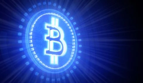 Neon Cryptocurrency Bitcoin and Light Rays - 3D illustration Stock Illustration