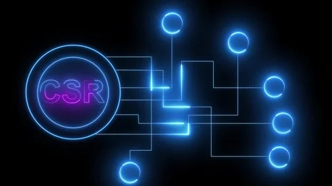 Neon CSR Logo with Connected Network Nodes on animated Black Background cor.. Stock Footage 332058789