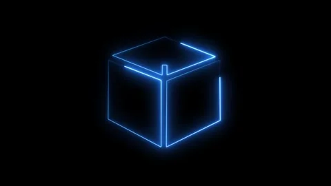 Neon Cube box icon loop animation, glowing box frame line moving. Stock Footage 321742638
