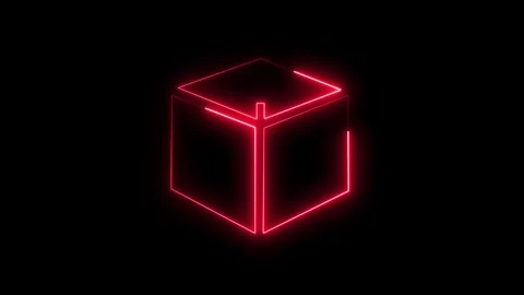 Neon Cube box icon loop animation, glowing box frame line moving. Stock Footage 321742724