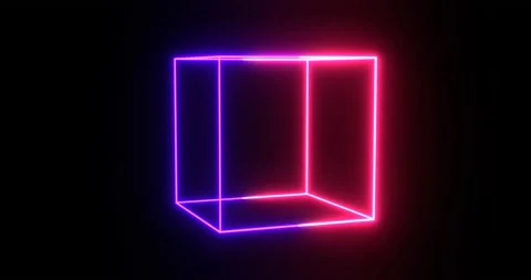 Neon cube frame. Purple square magenta grid with magical glow Stock Footage 168258624