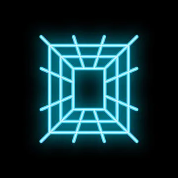 Neon cube glowing on black background with perspective view Stock Illustration