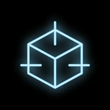 Neon cube glowing on black background representing three dimensional space Stock Illustration