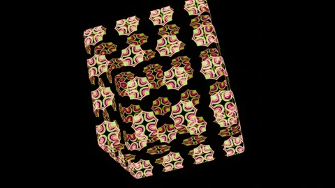 Neon cube kaleidoscope pattern on a black background in a seamless loop. Stock Footage 289139393