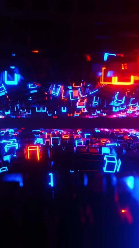 Neon Cube Wave. Vertical looped animation Stock Footage 307011929