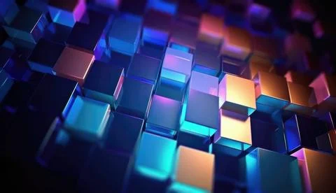 Neon Cubes Background Abstract High Tech Background with Neon Cubes Copyri... Stock Photos