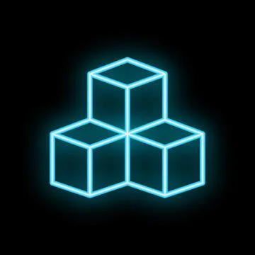 Neon cubes forming abstract structure glowing on black background Stock Illustration
