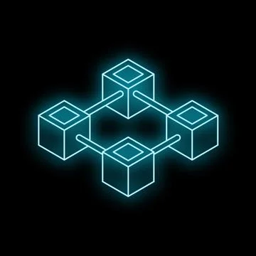 Neon cubes forming blockchain network illustration Stock Illustration