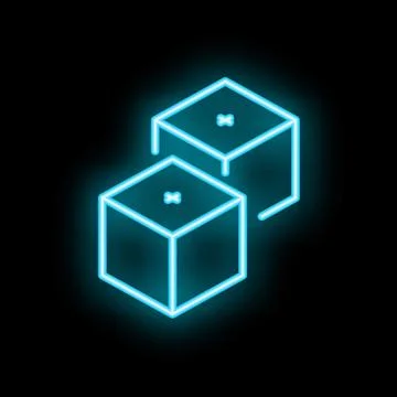 Neon cubes glowing on black background representing blockchain technology Stock Illustration