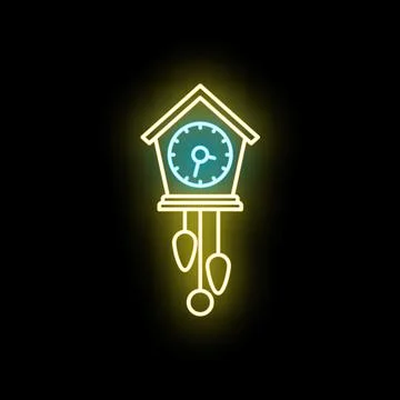 Neon cuckoo wall clock glowing in dark 스톡 일러스트
