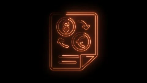 Neon currency exchange document depicting dollar and euro conversion on dark Stock Footage 322963105